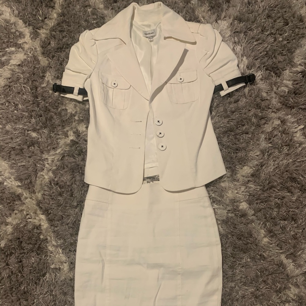 Bebe white linen skirt suit